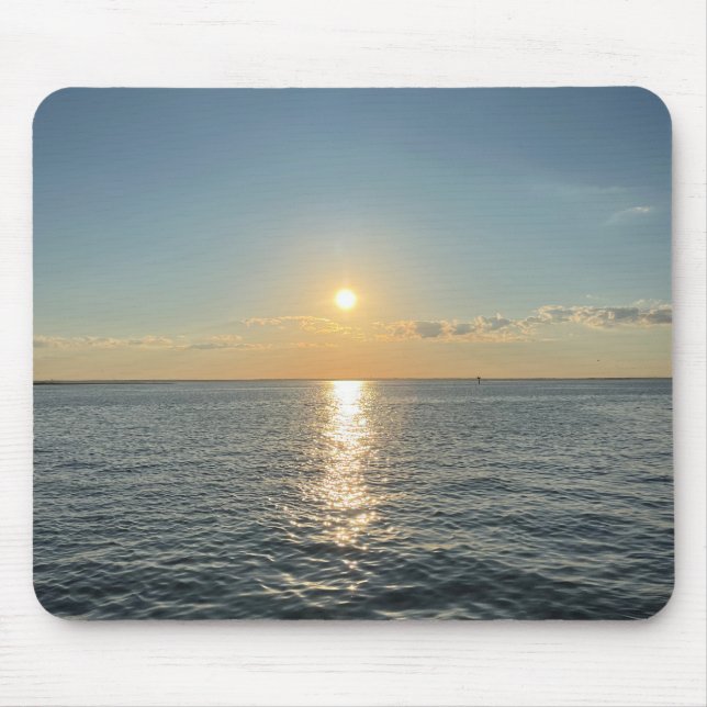 A serene sunset over a calm water horizon mouse pad (Front)