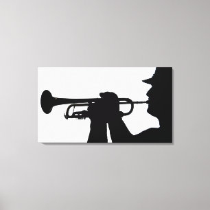 A service member plays a tune canvas print