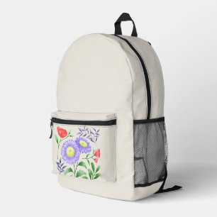 A set of flowers painted in watercolor printed backpack