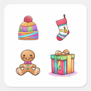 A Set Of Four Cute Christmas 4 Pack Stickers