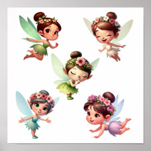 A set of magical little cartoon Fairies   Poster