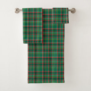 A set of three green plaid towels
