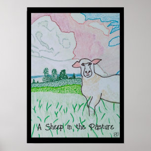 A Sheep in the Pasture Thick Black Border Poster