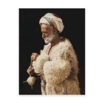 A Shepherd from the holy land spinning wool