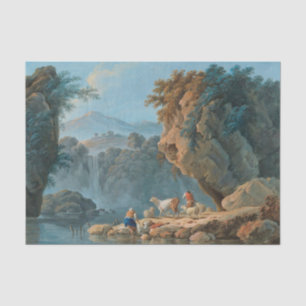 A Shepherdess Couple in a Mountainous Landscape Tissue Paper