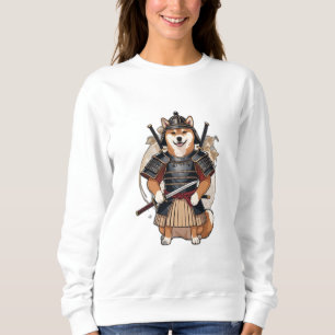 A shiba inu in a samurai outfit, holding a katana. sweatshirt