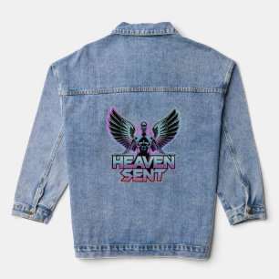 A shiny, metallic angel with wings, Y2K design Denim Jacket
