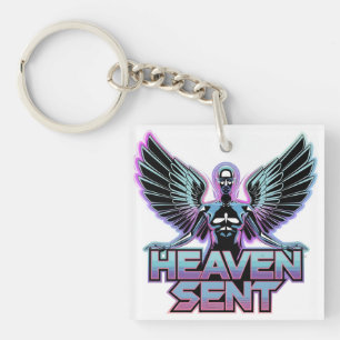 A shiny, metallic angel with wings, Y2K design Keychain