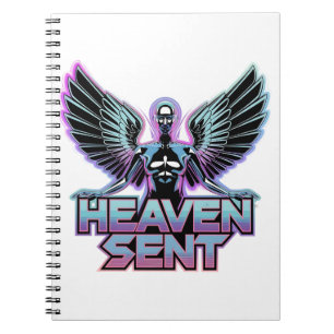 A shiny, metallic angel with wings, Y2K design Notebook