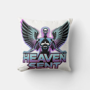 A shiny, metallic angel with wings, Y2K design Throw Pillow