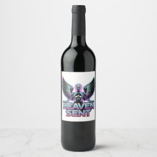A shiny, metallic angel with wings, Y2K design Wine Label