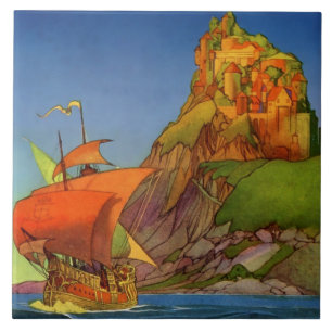 “A Ship Appeared” Pirate Art by Frank Godwin Tile