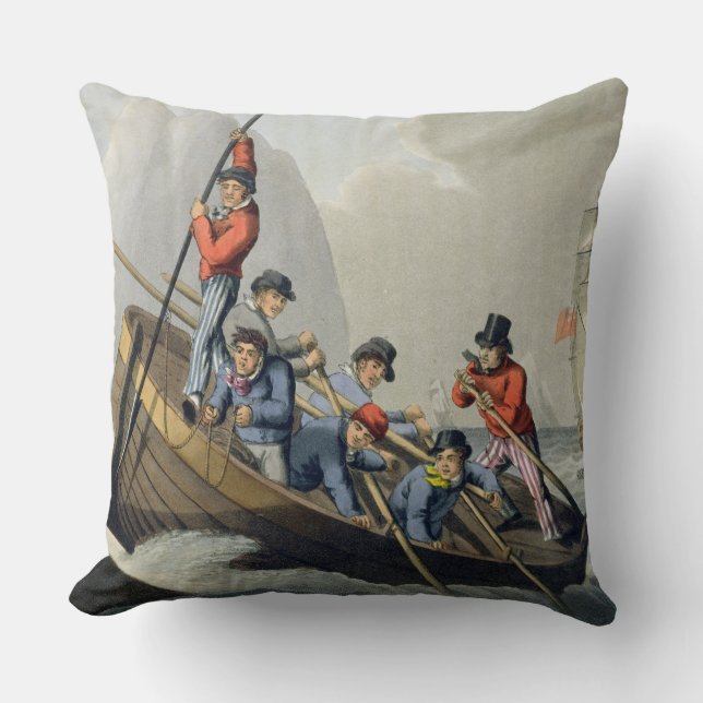 A Ship's Boat Attacking a Whale, engraved by Matth Throw Pillow (Front)