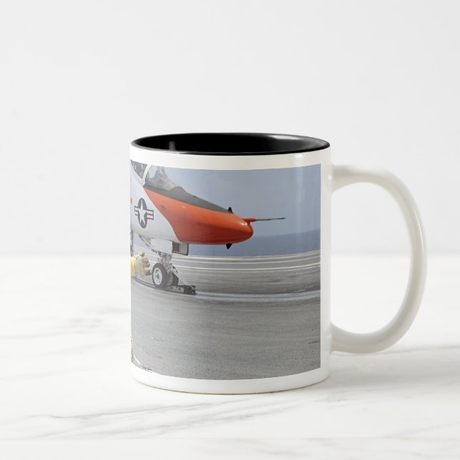 A shooter aboard the aircraft carrier Two-Tone coffee mug (Right)