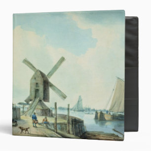 A Shore Scene with Windmills and Shipping Binder