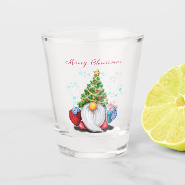 A Shot Gnome avec Casquette d'arbre de Noël et verre cade (Devant)
