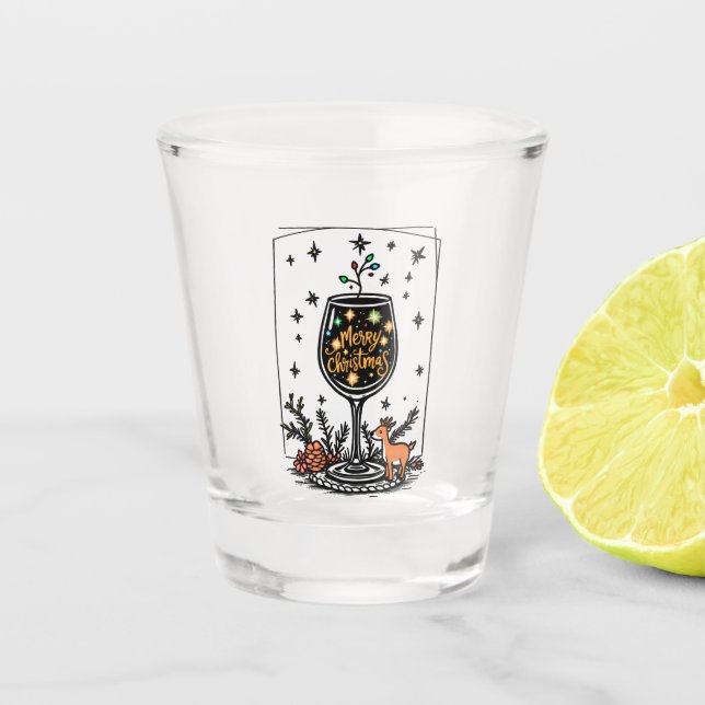 A Shot Joyeux Noël dans un verre de vin (Devant)