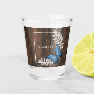 A Shot Papillon bleu rustique Verre de tir personnalisé