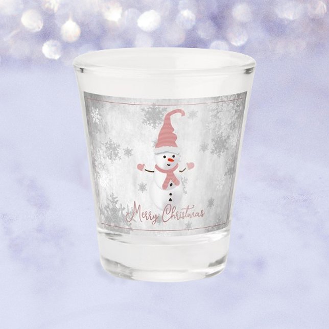 A Shot Rose mignon Snowman Verre de tir (Pink Cute Snowman Holiday Shot Glass)
