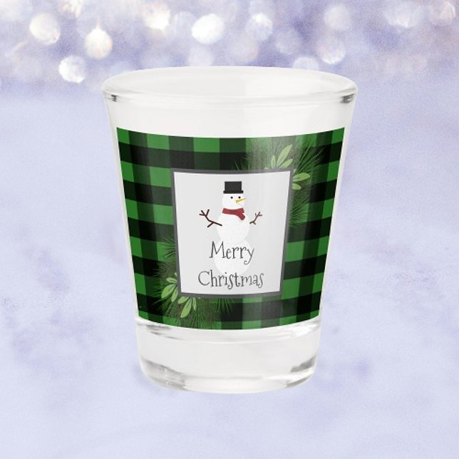 A Shot Snowman Green Buffalo Plaid verre (Green Snowman Buffalo Plaid Shot Glass)