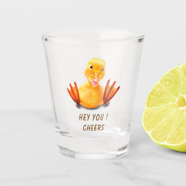 A Shot Verre de tir amusant Joyeux canard Cheveux - Texte (Devant)