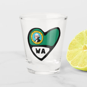 A Shot Washington, WA Drapeau D'État En Coeur, Verre Tiré