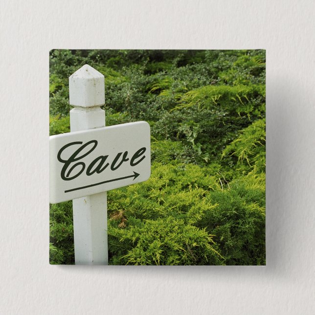 A sign pointing tho the wine cellar (Cave) in 2 Inch Square Button (Front)
