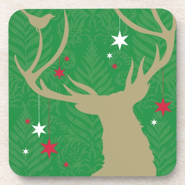A silhouette of a deer with stars hanging from its coaster (Front)