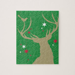 A silhouette of a deer with stars hanging from its jigsaw puzzle