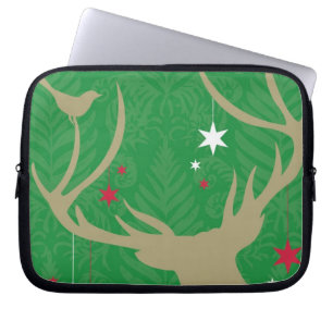 A silhouette of a deer with stars hanging from its laptop sleeve