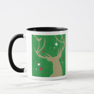 A silhouette of a deer with stars hanging from its mug