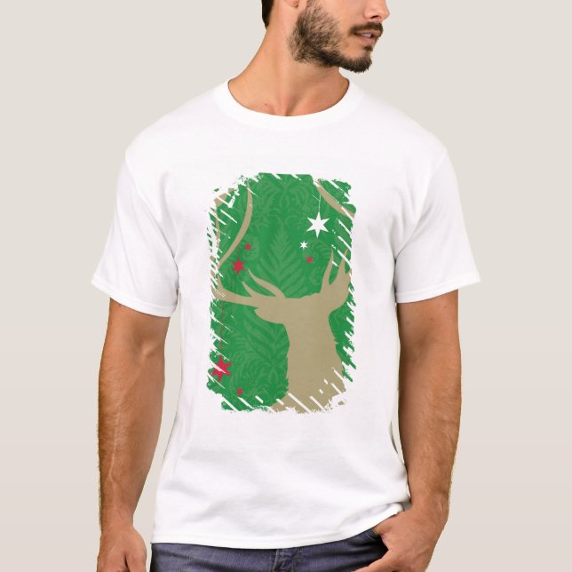 A silhouette of a deer with stars hanging from its T-Shirt (Front)