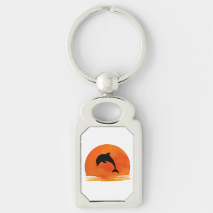 A Silhouette of a Jumping Dolphin on keychain. Keychain