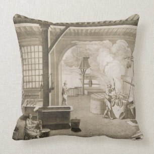A silk dyer's workshop, from the 'Encyclopedie des Throw Pillow