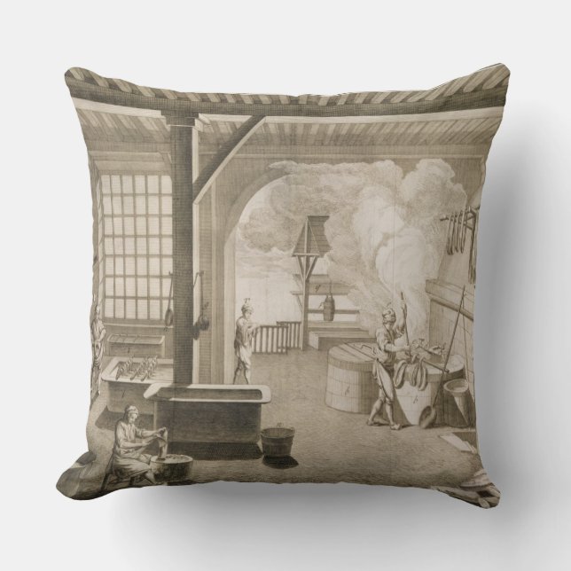 A silk dyer's workshop, from the 'Encyclopedie des Throw Pillow (Front)
