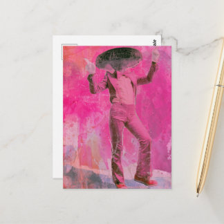 A silly funny retro dancing mushroom in pink postcard