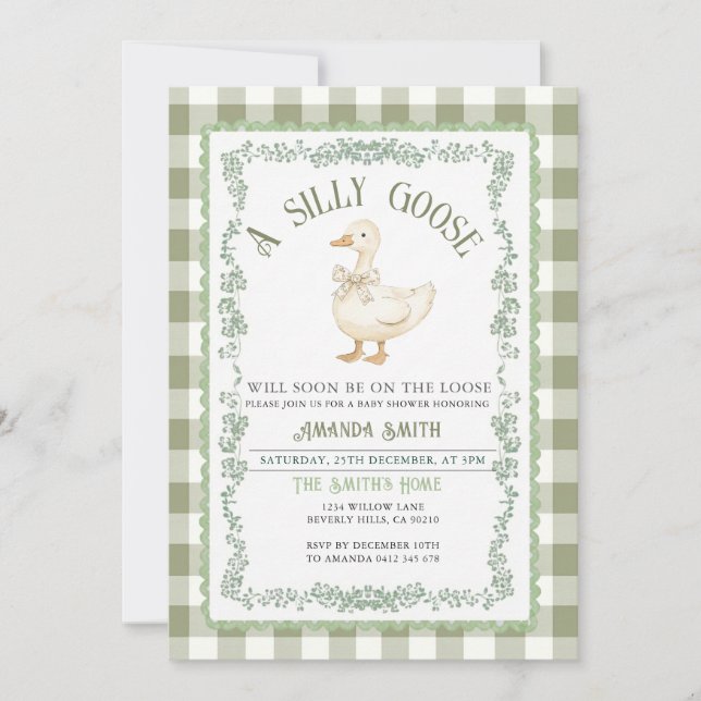 A Silly Goose Baby Shower Invitation Vintage Sage (Front)