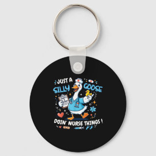 A silly goose doin nurse things scrub nursing keychain