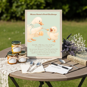A silly Goose Green Baby Food Challenge Game Sign Invitation
