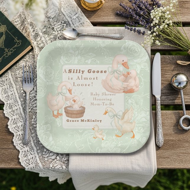 A Silly goose green baby shower Paper Plate (A Silly goose green baby shower Paper Plates)