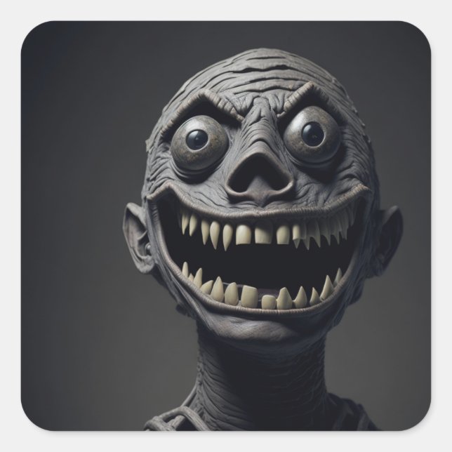A sillylooking mummy with a toothy smile square sticker (Front)
