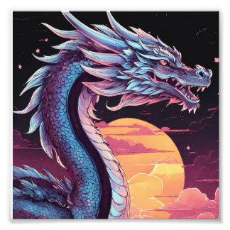 A silver dragon on a black background  photo print