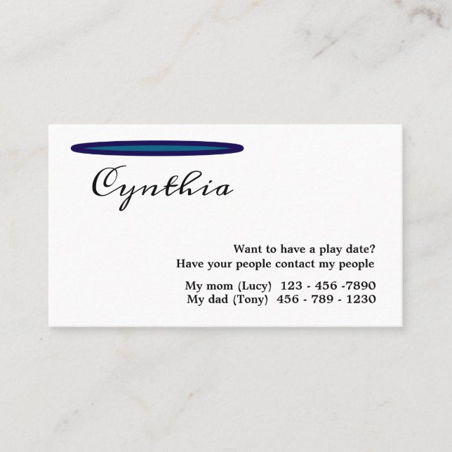 A Simple but Elegant Play Date Kids Business Card (Front)