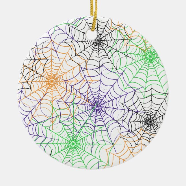 A Simple Halloween Spider's Web Pattern Ceramic Ornament (Front)