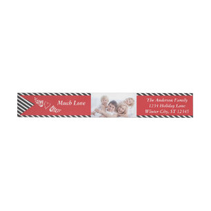 A Simple Modern Red Black Family Christmas Holiday Wrap Around Label