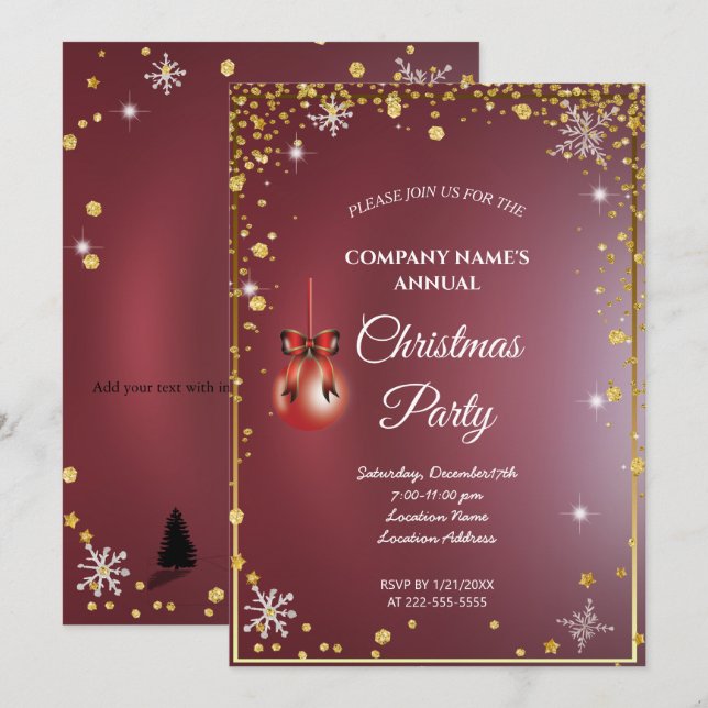 A simple red elegant Christmas party invitation  (Front/Back)
