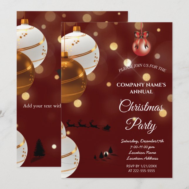 A simple red elegant Christmas party invitation  (Front/Back)