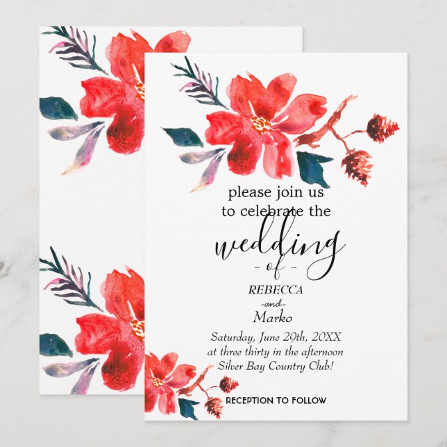 A simple white floral invitation for you (Front/Back)
