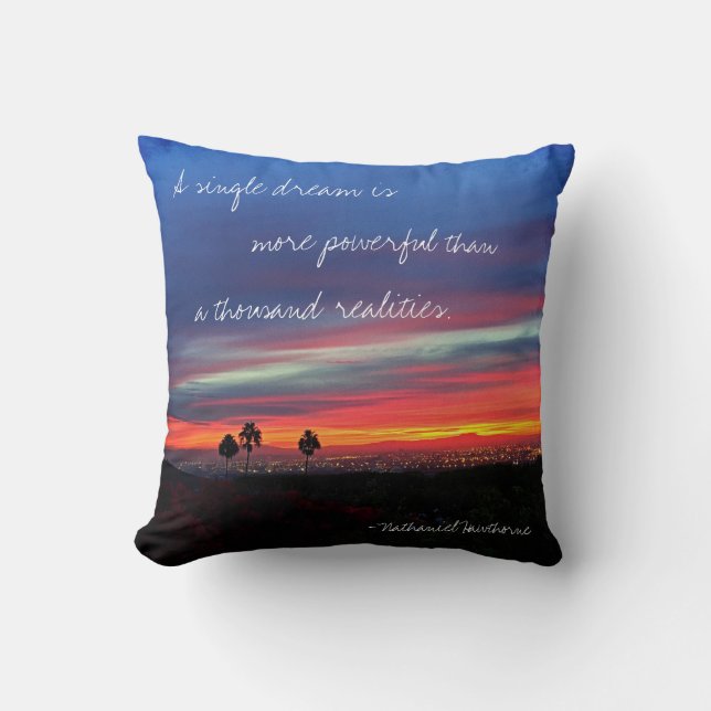 A Single Dream Is Quote Orange Blue Sunset Photo Throw Pillow (Front)