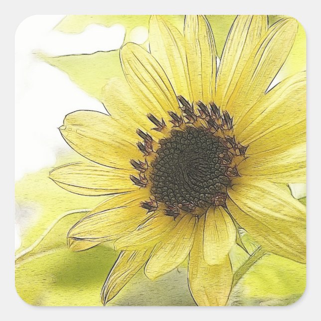 A Single Lemon Yellow Sunflower Square Sticker (Front)
